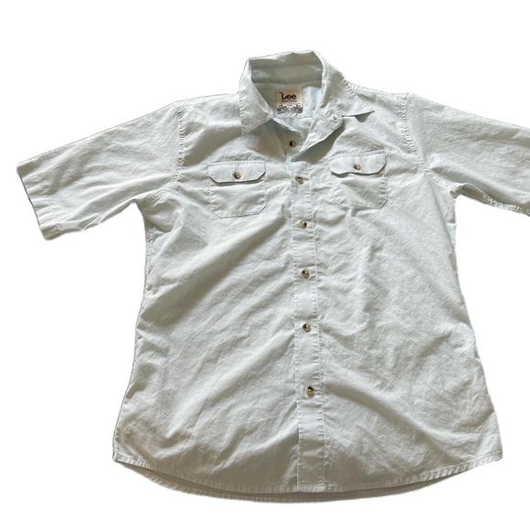 Lee Light Blue Short Sleeve Button Up Two Chest Pockets Casual Shirt Large - Picture 2 of 5